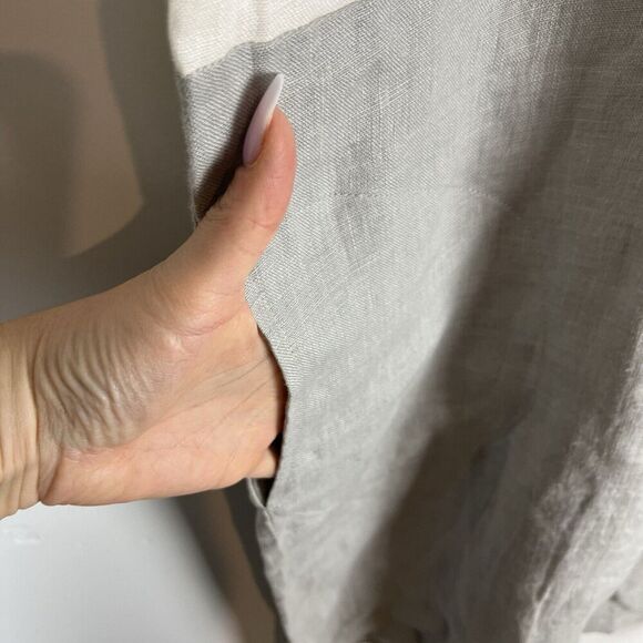 Magic Linen Color-Block Linen Dress Adria in White and Gray Lagenlook XL Pocket​ - Picture 4 of 9